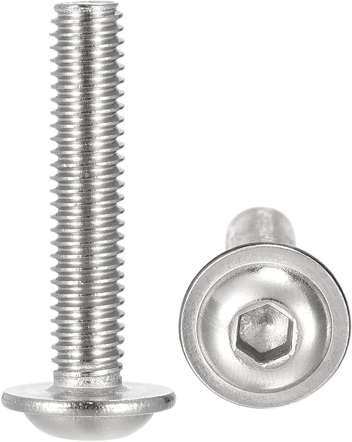 sourcing map Flanged Button Head Socket Cap Screws, M6*30mm Hex Socket Drive Screw, 304 Stainless Steel Fasteners Bolts, Fully Threaded Machine Screw 20Pcs