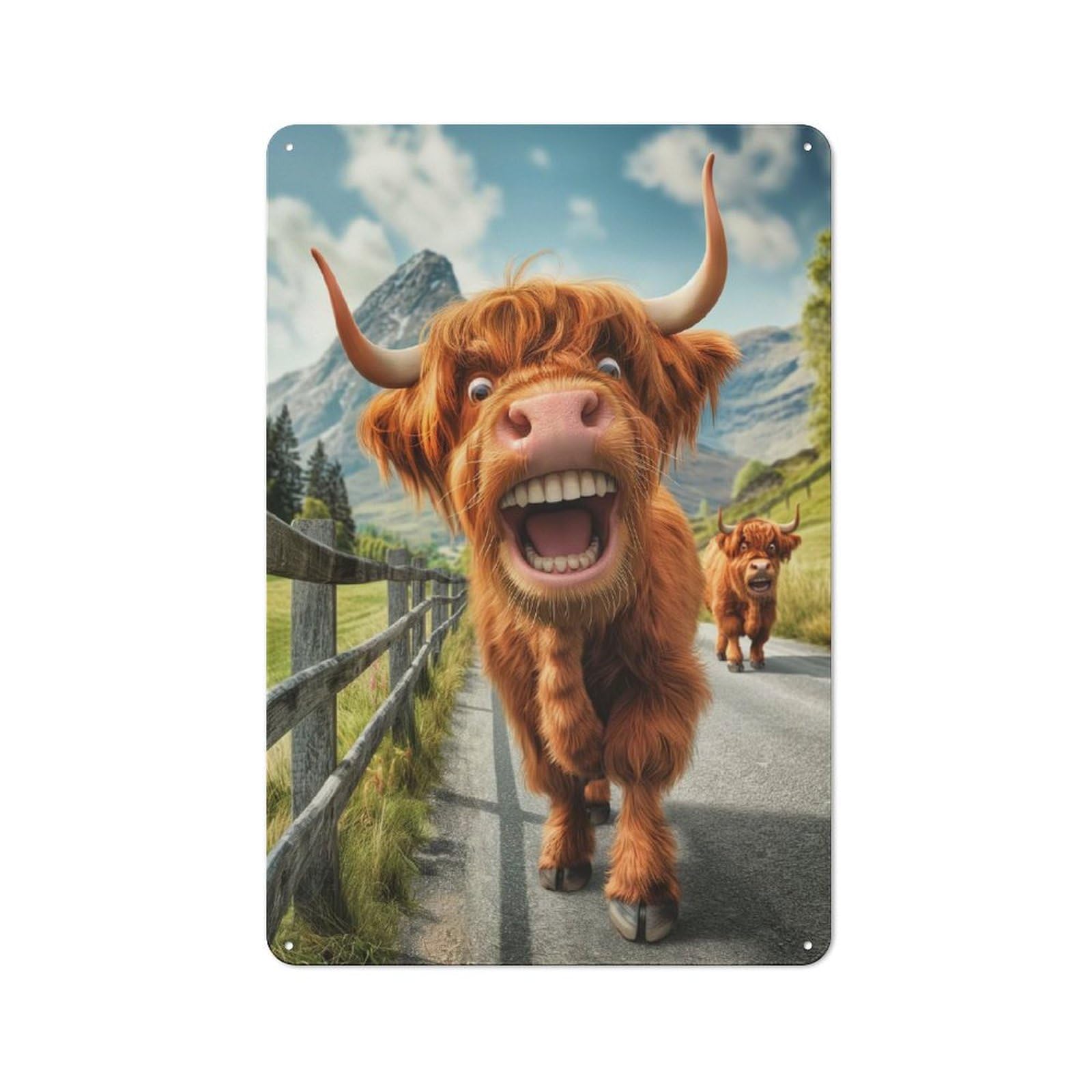 Junmoney Style-18 Workshop Style Garage Metal Sign 30X20cm Featuring Funny Highland Cow Glencoe, Industrial Wall Art For Garage, Hobby Room, Office Or Man Cave