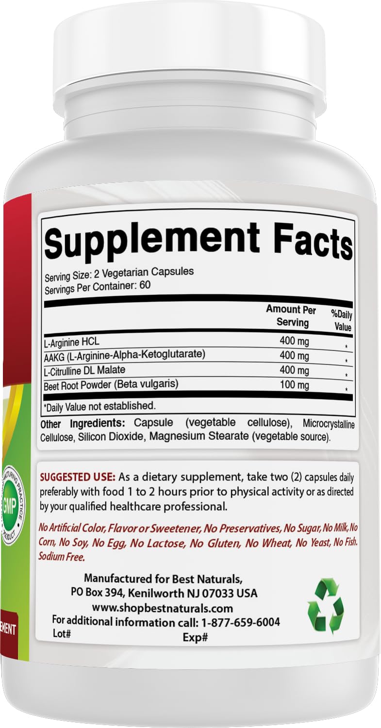 Best Naturals L-Arginine NO Booster Triple Strength 1300 mg Serving 120 Veg Capsules (120 Count (Pack of 3)) — Amazon image 6