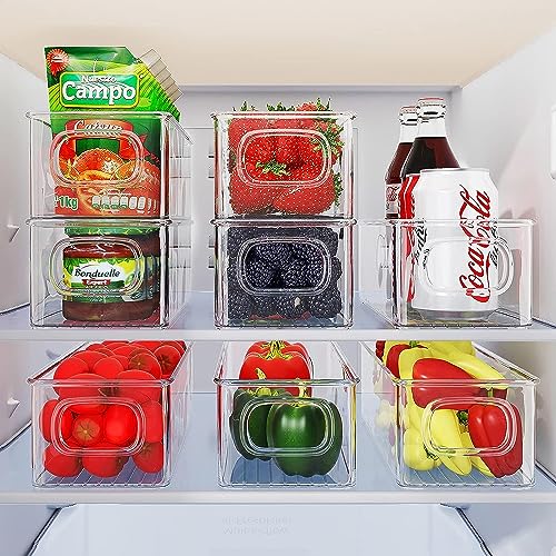Image of Snazzy Plastic 6 Pack Clear Refrigerator Organizer Bins with Handles, Stackable Food Storage Bins for Pantry, Fridge, Cabinet, Countertops, Kitchen Storage Organizer , 25.4 x 10.2 x 7.6 Centimeters