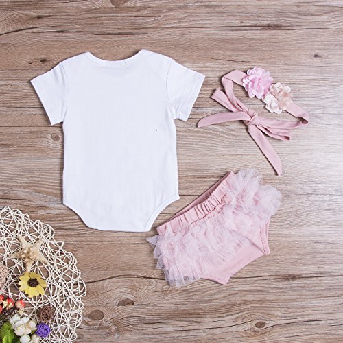 Newborn Baby Girl Hello World Outfit Short Sleeve Romper Tulle Pant Cute Flower Headband 3Pcs Spring Clothes Set4