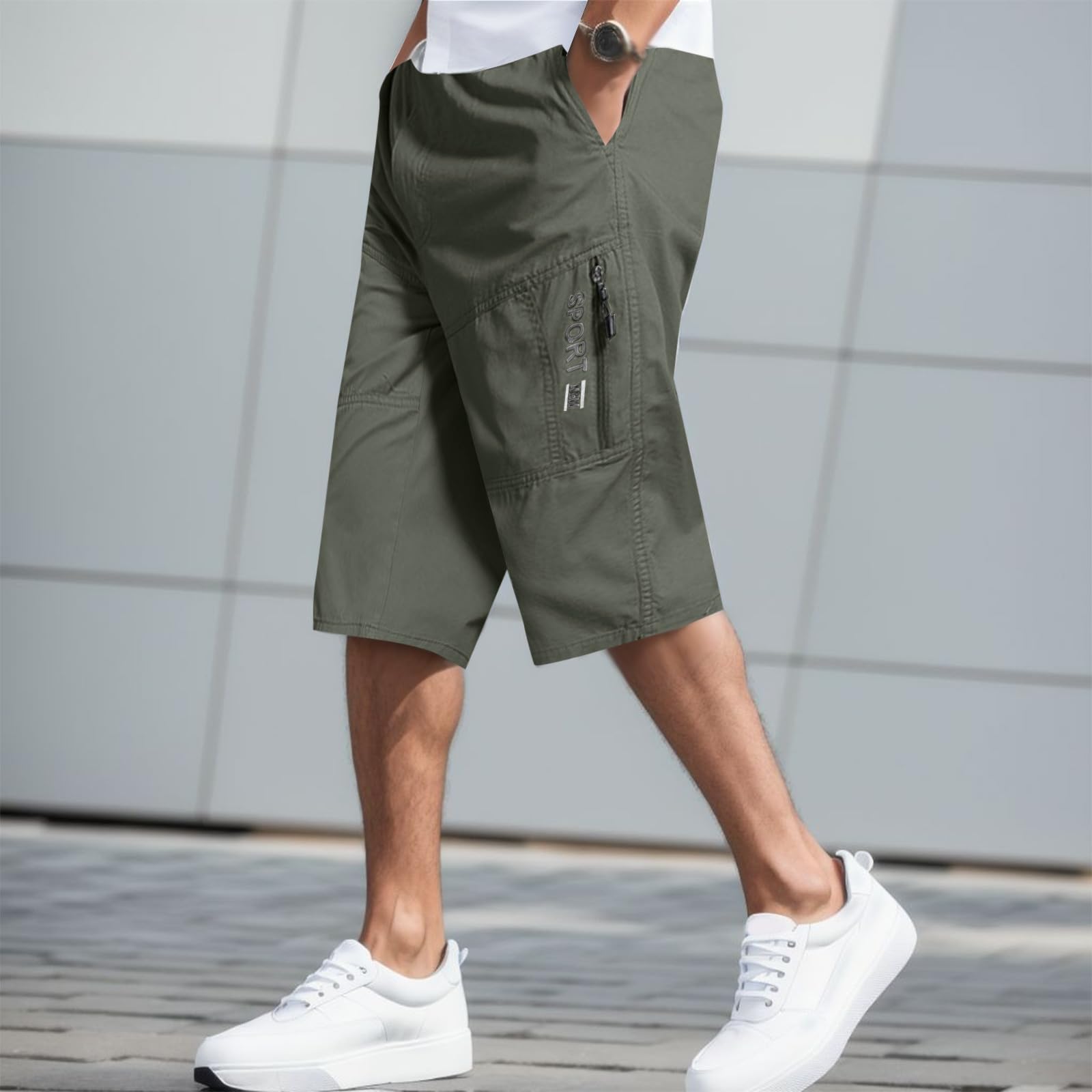 Men's Casual Shorts Flat Front Elastic Waist Lightweight Golf Work Shorts Loose Fit Casual Short with Zipper Pockets Green XXXXL