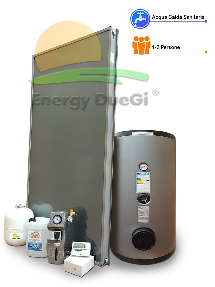 Kit impianto solare termico circolazione forzata per produzione Acqua Calda Sanitaria, 1-2 persone, bollitore 150 litri, FKS