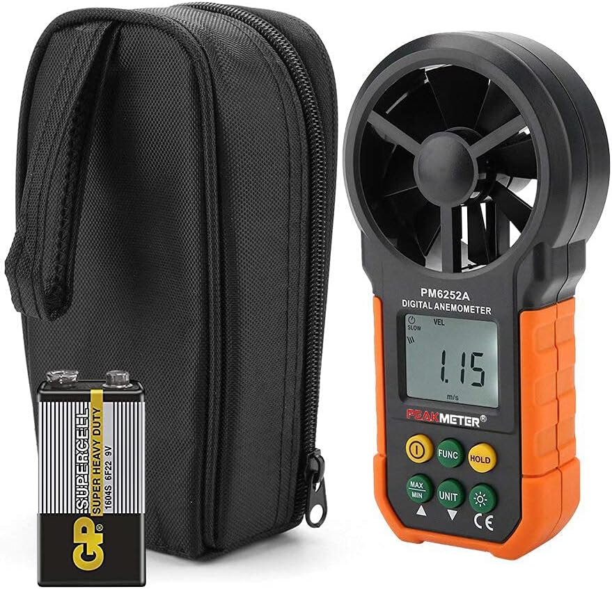 amiciSense PEAKMETER PM6252A Digital Anemometer Handheld LCD Electronic Wind Speed Air Volume Measuring Meter With Backlight and 1x9V Battery