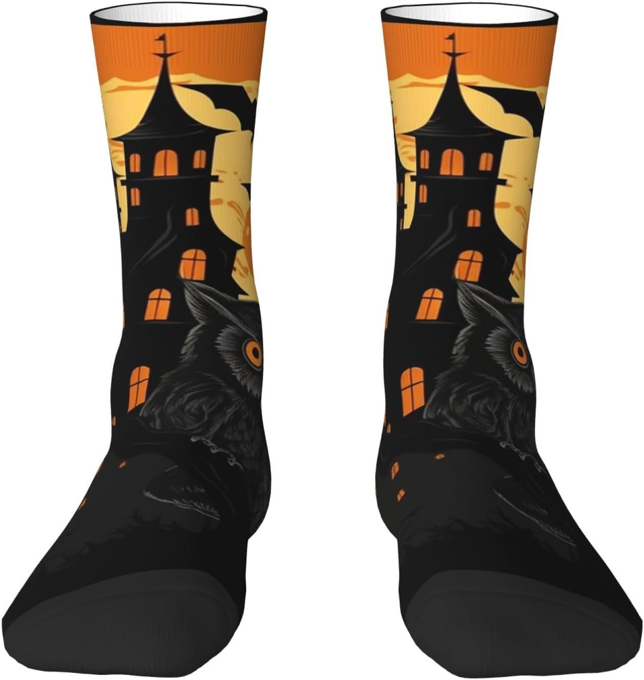 Black Tree Owl Pumpkin Head Castle Crew Socks for Men Women Moisture Wicking Cushion Athletic Sock Casual Novelty Socks Gift