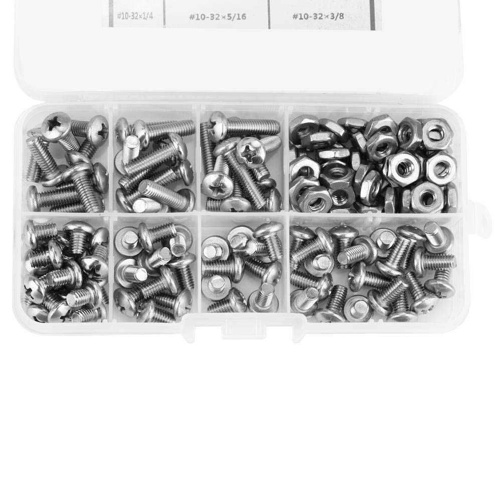 Stainless Steel Cross Screw Nut Set Countersunk Head Screws Flat Head Screws Hex Socket Nut Assortment Kit Set 140pcs #10-32