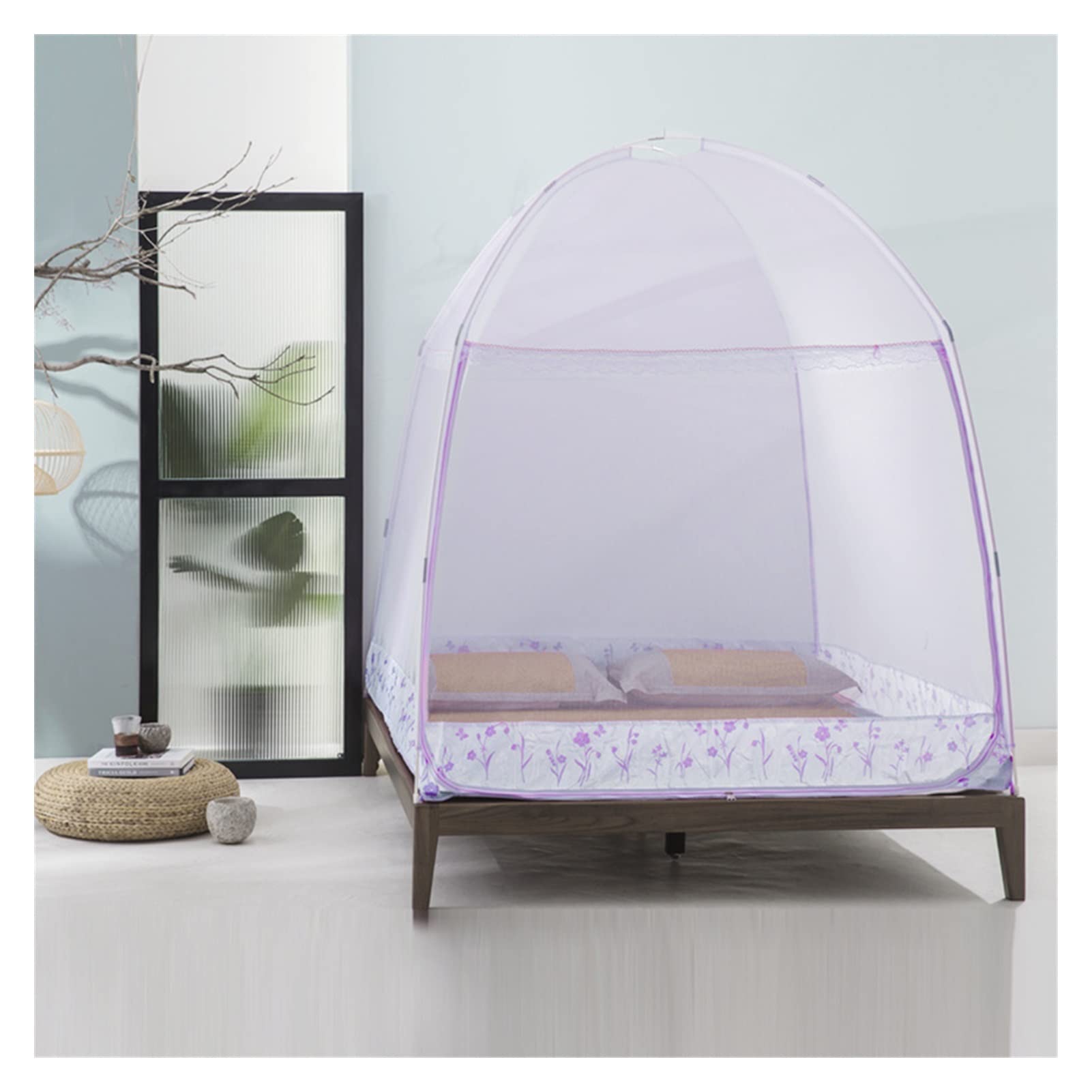 DXTFDHB Luxury Pop Up Mosquito Net Tent Large for Twin to King Size Bed Finest Holes Canopy Insect Screen Folding Design(Purple (bottomed),195x180x170CM)