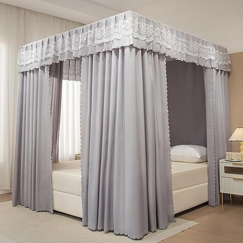 Vista 73 de Toldo de cama de 4 postes de esquina de princesa y bonita mosquitera para cama de niñas, dormitorio de adultos, habitaciones de niños; red de Vino