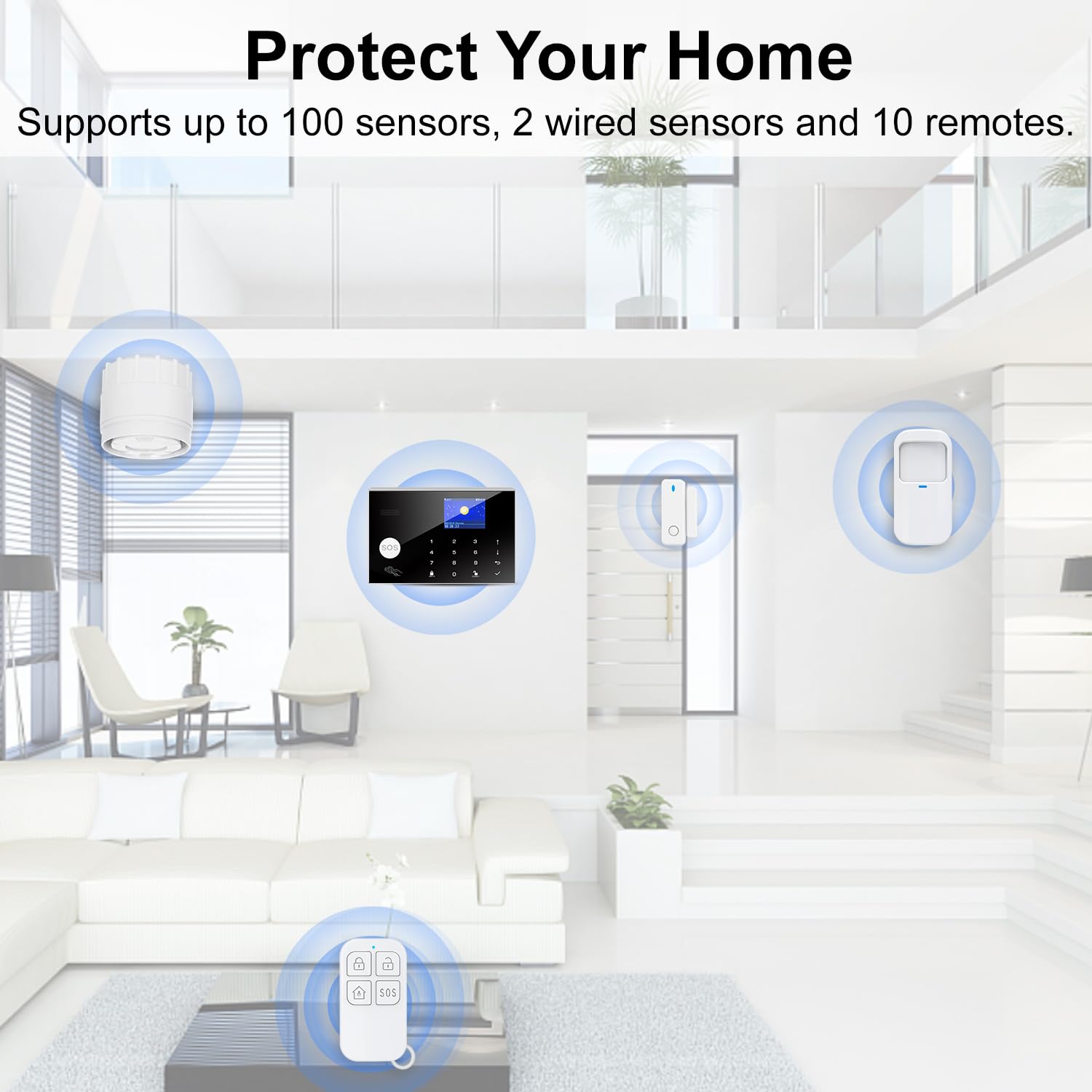 Sistemas de Alarma para el Hogar, Sistema de Seguridad Inalámbrico WiFi/gsm SMS con Detector de Movimiento, Sirena de Alarma de 120 dB, Mando a Distancia Inteligente, Invitación por Voz(12 Piezas)