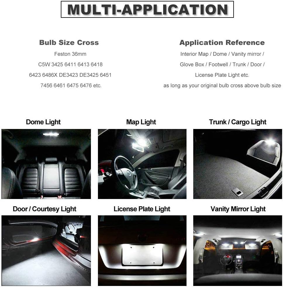 White 36mm Festoon 6418 Bulb Car LED Interior Map Dome Light image 4