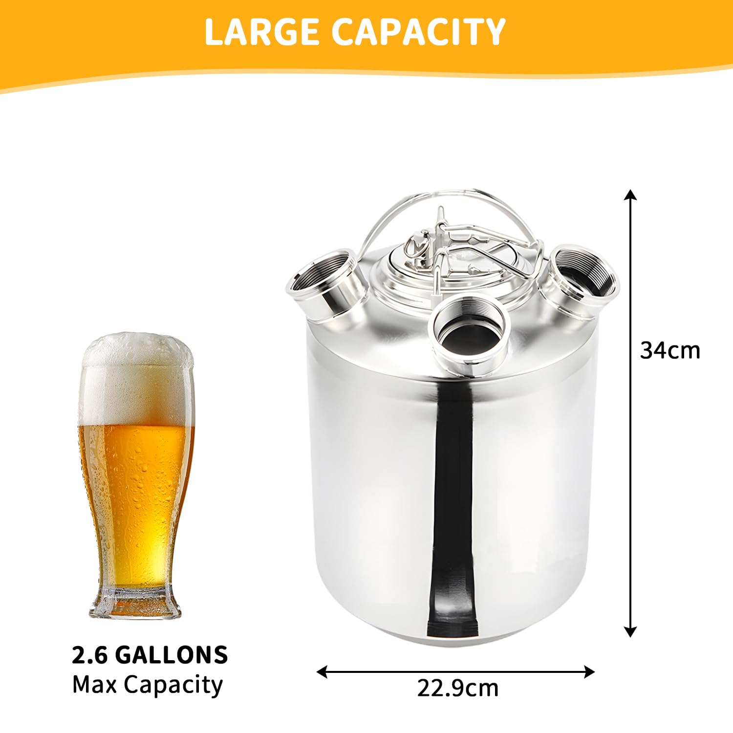 Contenitore per la Pulizia della Birra in Acciaio Inox 10L, Contenitore per la Pulizia dell'impianto di Spillatura della Birra con 3 Teste, Adatto per Lance di Tipo A e S, Argento, 304