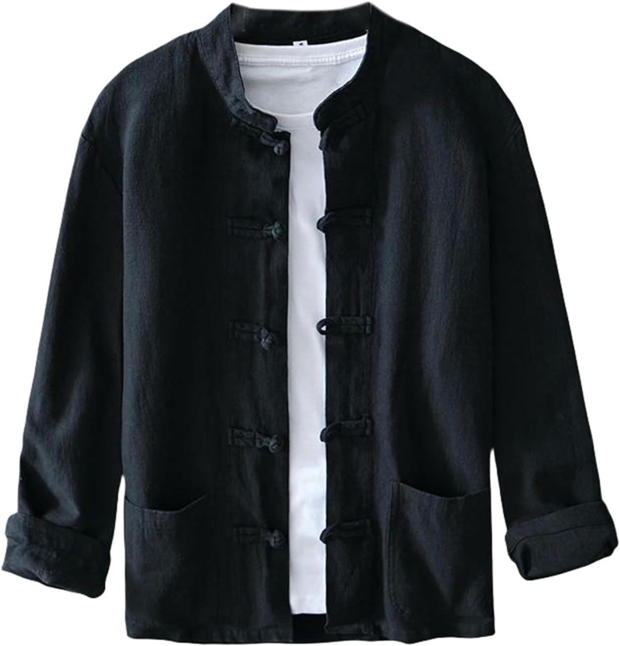 Men's Retro Chinese Style Hanfu Tang Suit Cotton Linen Long Sleeve Shirt