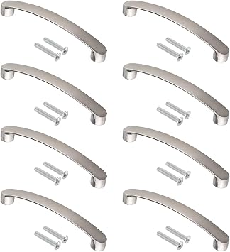 8 Pack Silver Cupboard Handles, Kitchen Door Handles 96mm Hole Centre with Screws, Drawer Handles, Wardrobe, Cabinet Pulls, Stainless Steel Cupboard Handles