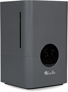 مرطب هواء رقمي LivePure بسعة 1.2 لتر و3 جالون يعمل بالموجات فوق الصوتية مع شاشة عرض LED، جرافيت