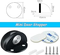 Vista 7 de Topes de puerta magnéticos adhesivos para puerta, topes de puerta negros con parachoques de goma, imán de acero inoxidable cepillado, protector