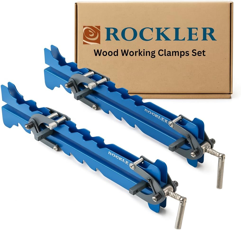 Rockler Mini Deluxe Panel Clamps (2-Pack) - Powerful Four-Way Pressure Cabinet Clamps - Sawtooth Pattern Mini Clamp Set w/Clamp Rails, Storage Rack & More - Great for Small Panel, Cutting Boards