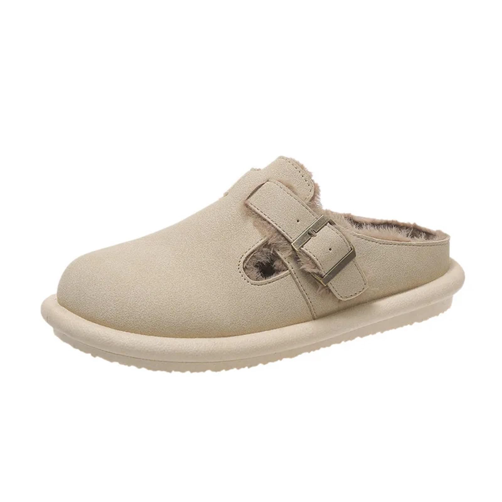 Zuecos Zapatillas for Mujer Plantilla De Goma Invierno Felpa con Soporte for El Arco Zapatos Peludos for Hogar Acogedores