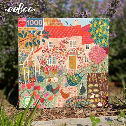 Image of eeBoo - English Cottage - 1000 piece adult puzzle illustrating an English greenhouse in all its splendour - Dimensions 58.5 x 58.5 cm
