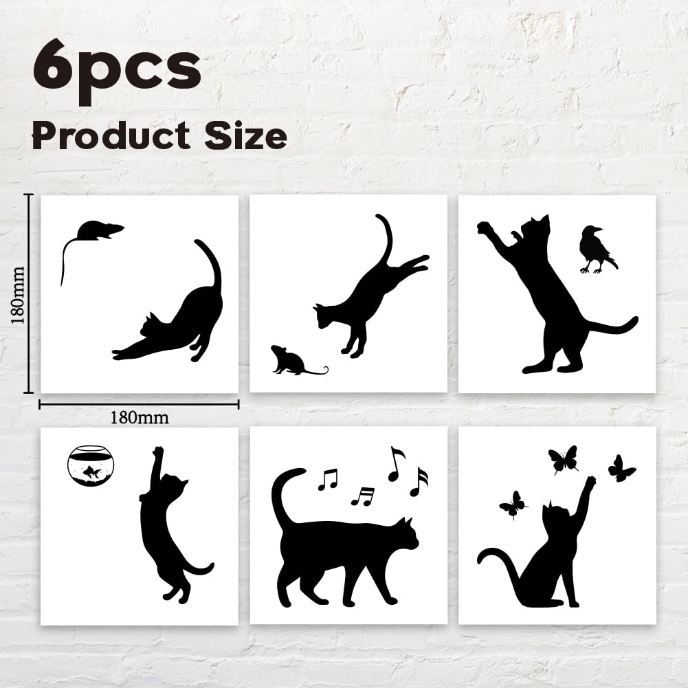 AHANDMAKER Lot de 6 autocollants muraux créatifs en forme de silhouette de chat pour interrupteur, prises, rebord, véhicule et décoration d'intérieur