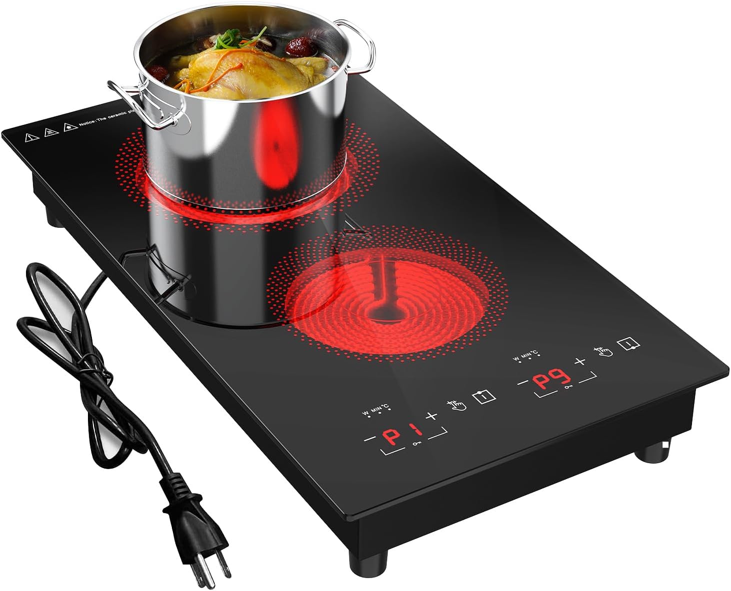 Electric Cooktop 2 Burner, 3000W Electric Stove Top 12