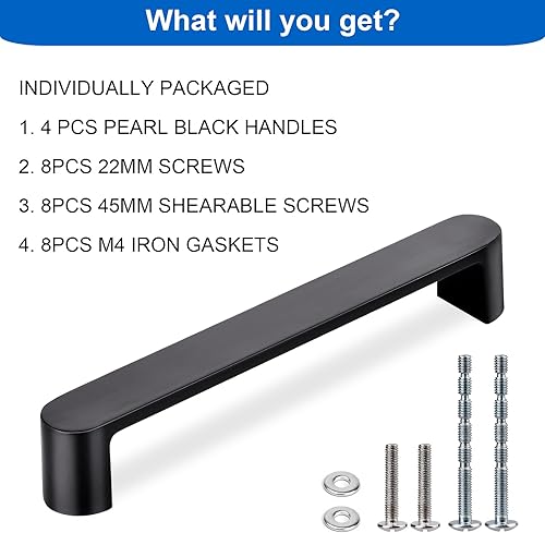 Miniatura 8 de WEAVERBIRD Paquete de 4 manijas de gabinete de color negro perla, manijas negras de aleación de zinc, manijas negras de 5 pulgadas (5.039 in) de