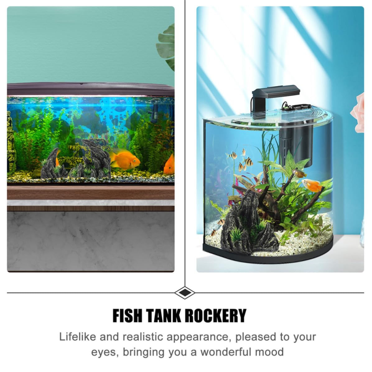 GALPADA Adornos para Acuario 2piezas de Resina Diseño de Montaña Falsa y Cueva para Decoración de Pecera y Hábitat de Peces