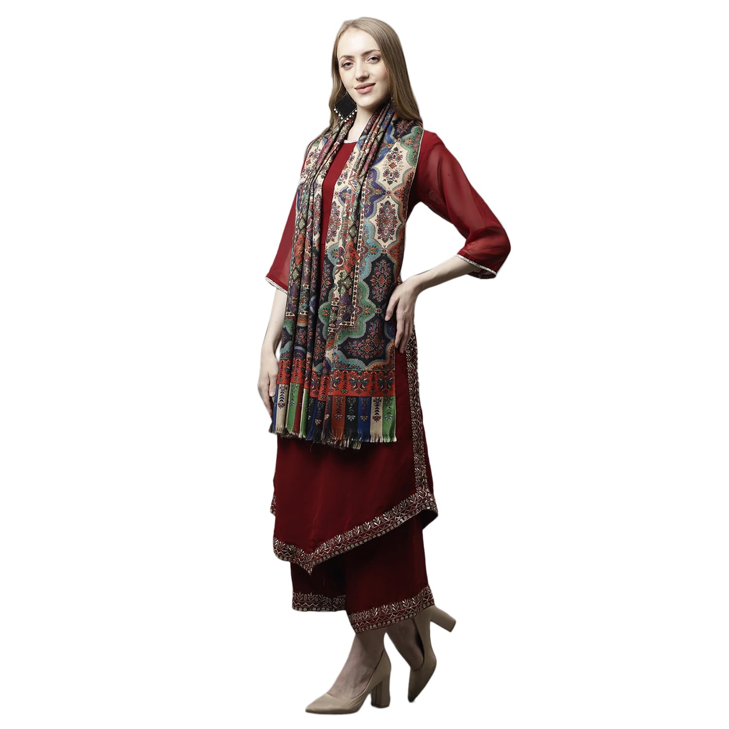 Weavers Villa Women's Acro Wool Blend Digital Print Design Woven Wraps, Stoles, Ladies Shawls, 100cm x 200cm (Design-4) - Image 4 thumbnail