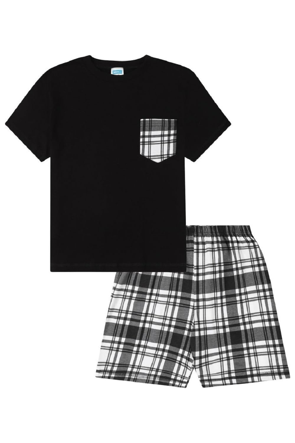 ThePyjamaFactory Boys Black and White Short Tartan Check Shorts Pyjama Set Pjs For Kids