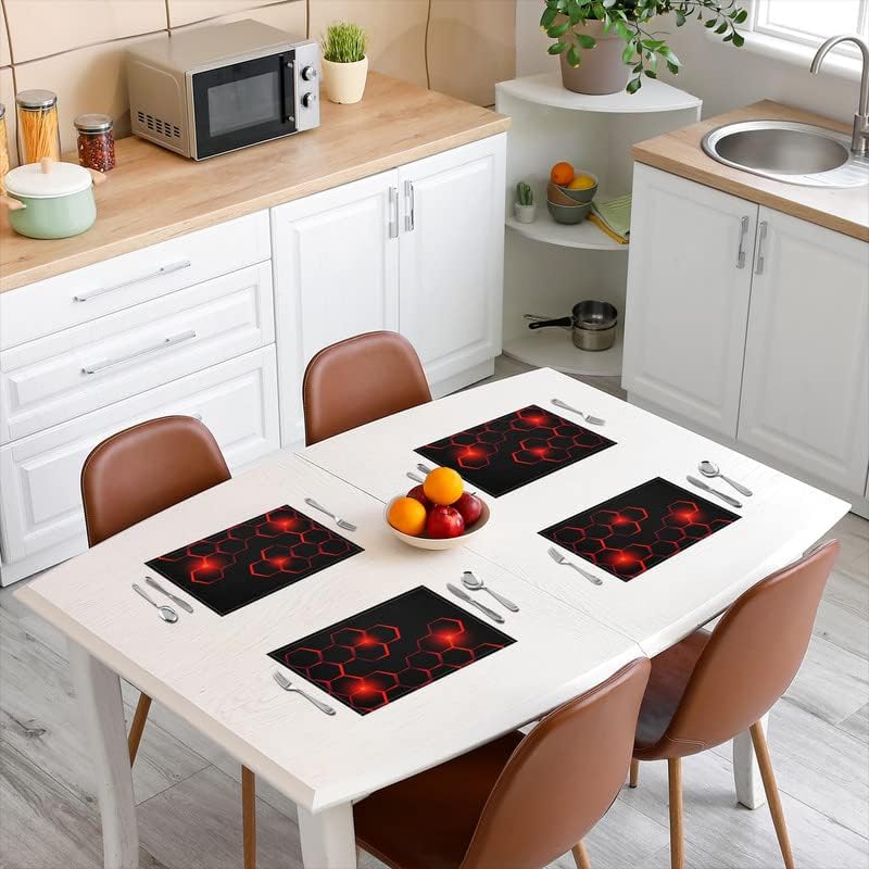 Miniatura 3 de Juego de 4 manteles individuales de panal de abejas para mesa de comedor, diseño geométrico moderno, juego de 4 manteles individuales geométricos