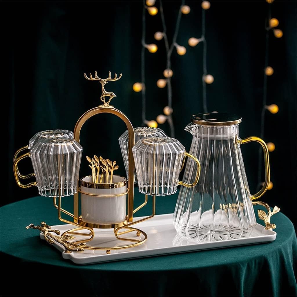 Household Glass Kettle Cup Cup Set Living Room Drinking Water Cup Tea Cup Cold Kettle High Temperature Water Set tea kettle (Color : B, Size : 4cup set)