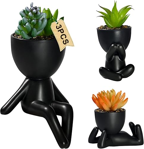 Zioffiel Suculentas falsas 3 piezas de plantas suculentas artificiales en macetas modernas con forma de humana mini planta de escritorio en maceta