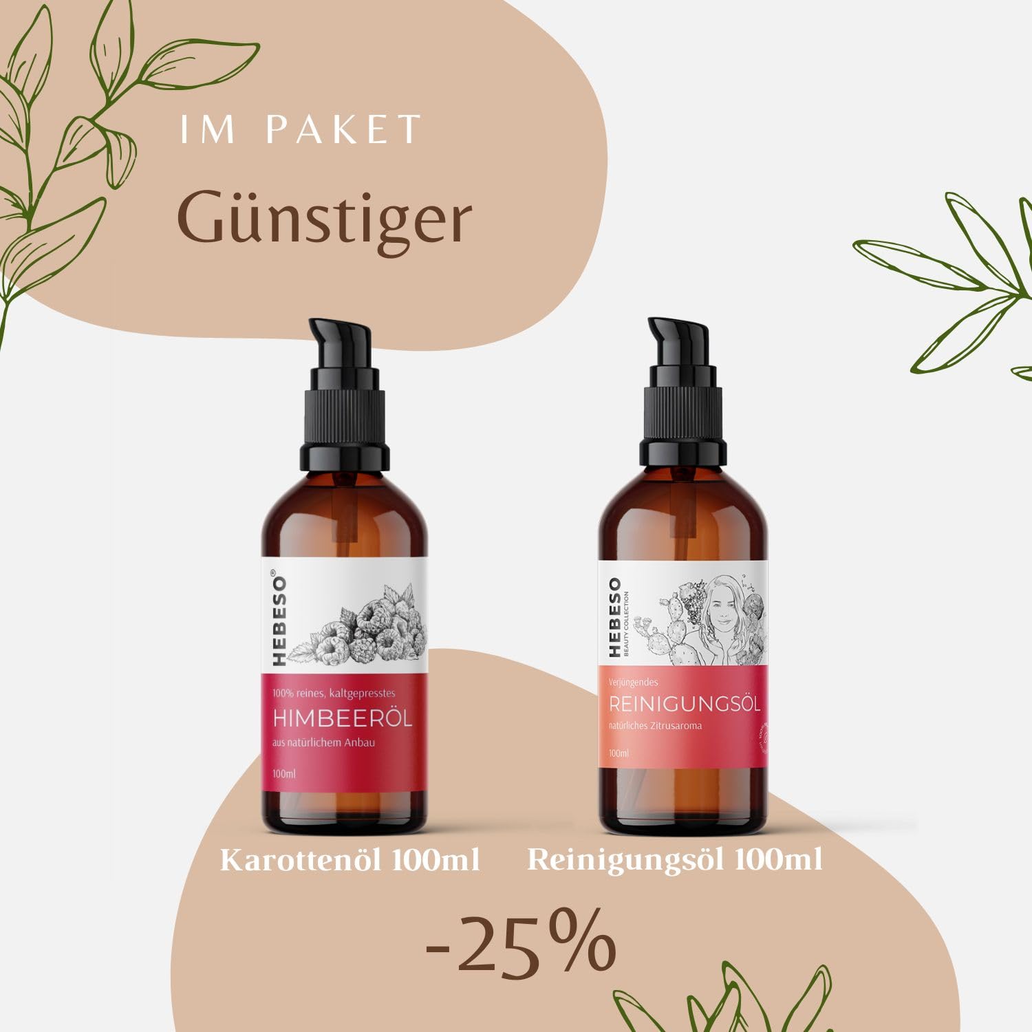 Himbeersamenöl 100% Rein & Natürlich Kaltgepresst + Verjüngendes Reinigungsöl Set - 100ml x 2 | Anti-Aging, Vitamin A/E, EFA & 5 pflegende Öle | Natürliche Gesichtspflege für strahlende Haut
