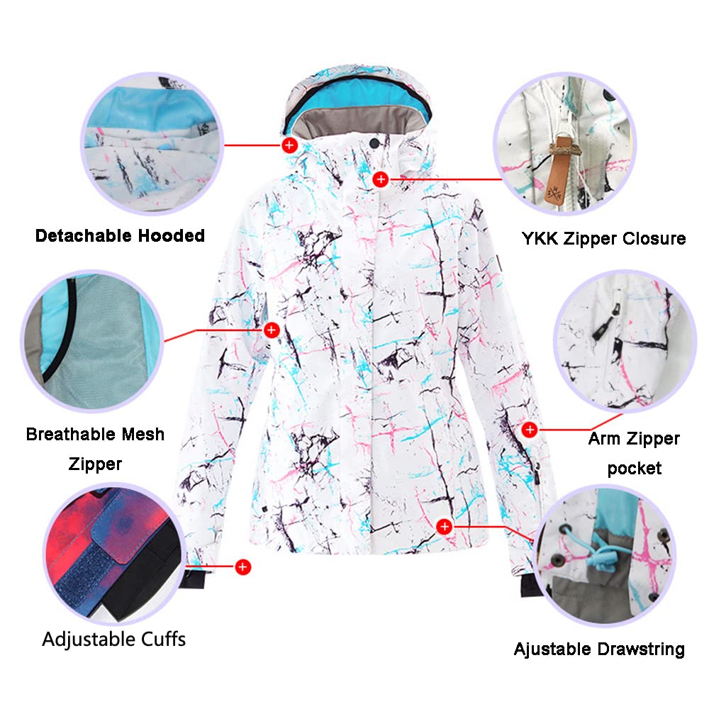 HOTIAN Giacca da sci da Donna e pantaloni Set, Giacca invernale Donna Calda,Pantaloni Da Sciimpermeabili E Cappotto,per Il Lavoro All'aperto Sci Pesca Equitazione Moto