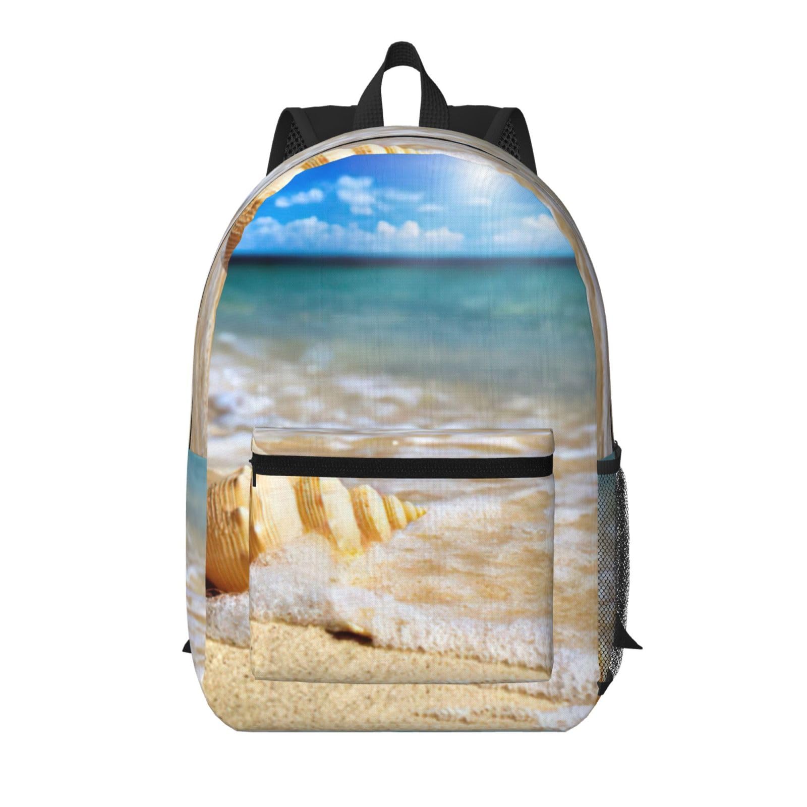 JEJEA Ocean Sea Wave - Mochila de viaje con estampado de conchas marinas de 17 pulgadas, mochila para computadora universitaria, mochila de negocios con bolsillo, Negro, Talla única