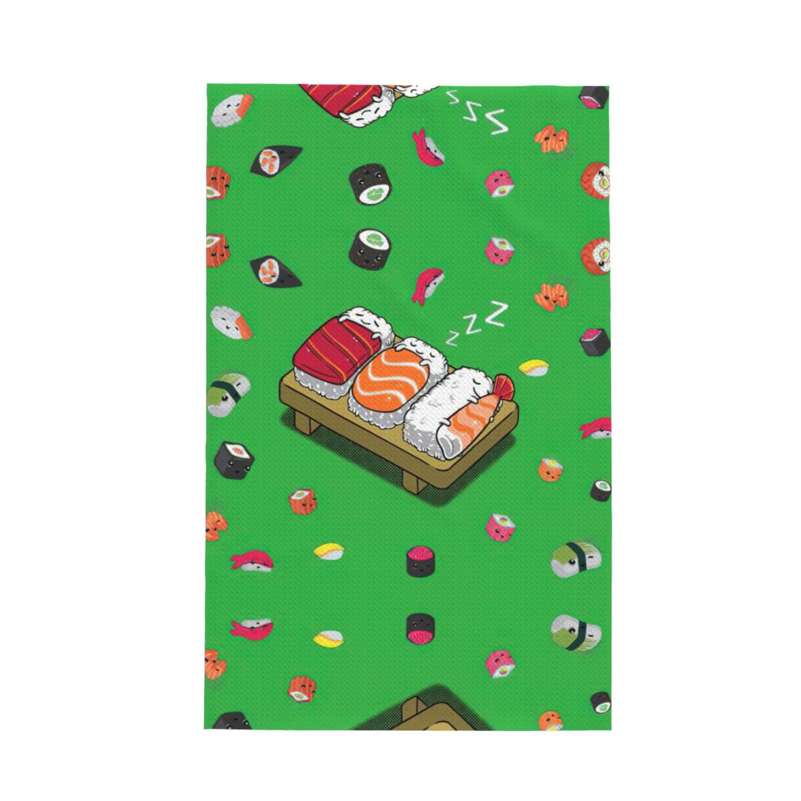 Uusnwaa Sleeping Sushi Printed Waffle Microfiber Kitchen Towels