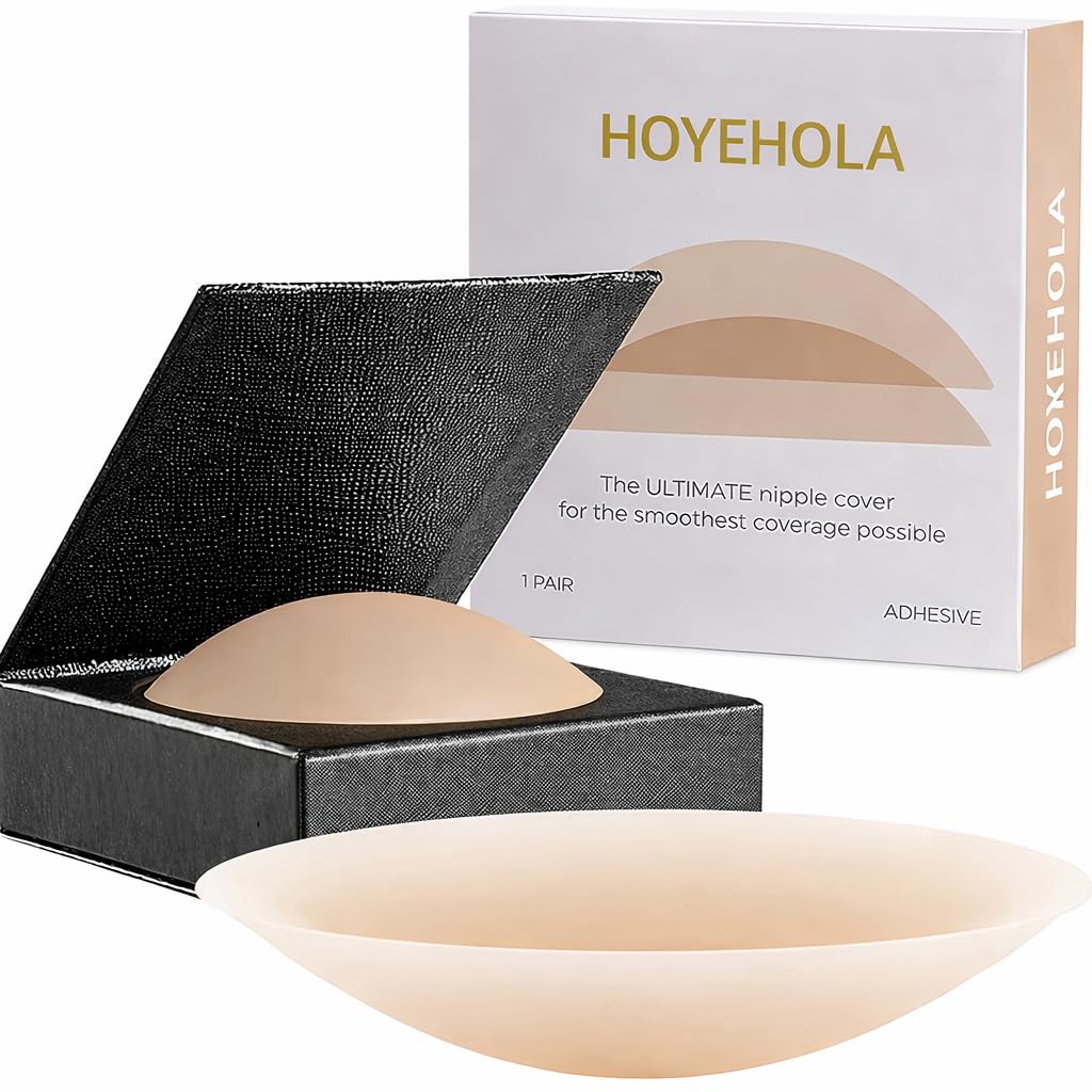 hoyehola Silicone Nipple Covers for Women Reusable Invisible Pasties, Ultra Thin Adhesive Breast Petals for Strapless Backless Dresses, Seamless Sweat Resistant Nipple Cover Pads Nude Beige (1 Pair)-picture-14