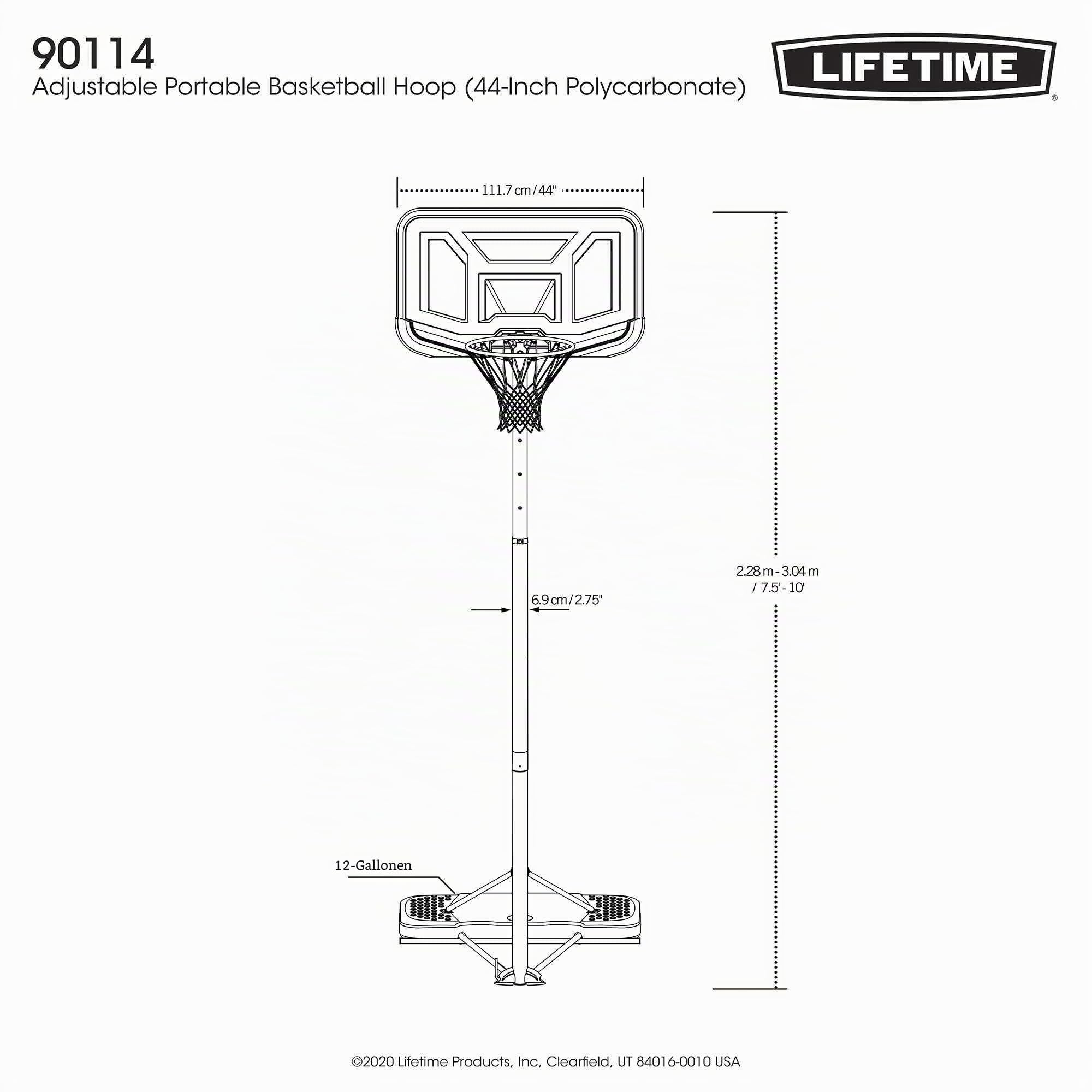 Lifetime 90114 Adjustable Portable Basketball Hoop, 7.5 to 10 Foot Telescoping Adjustment, 44-Inch Impact Backboard