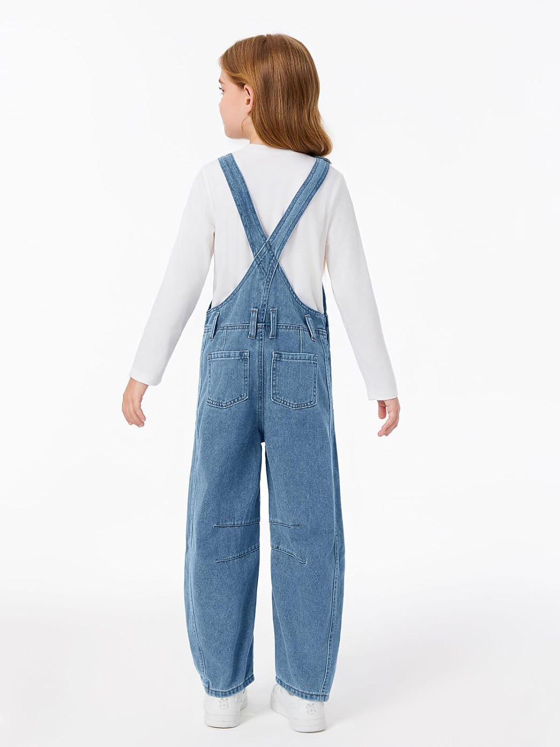 Haloumoning Girls Denim Overalls Kids Sleeveless Wide Leg Jumpsuit Bib Overall with Pockets 4-14 Years - Image 5