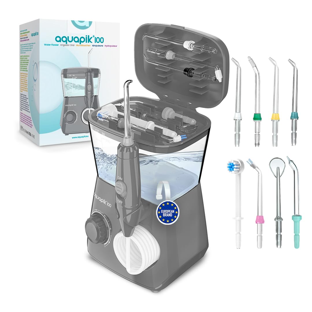 Aquapik® 100 Professional Oral Irrigator, 8 Nozzles, 10 Pressure Levels and 600 ml Tank, Ideal for Implants and Orthodontics, Plaque Remover + Recommended by Dentists-picture-10