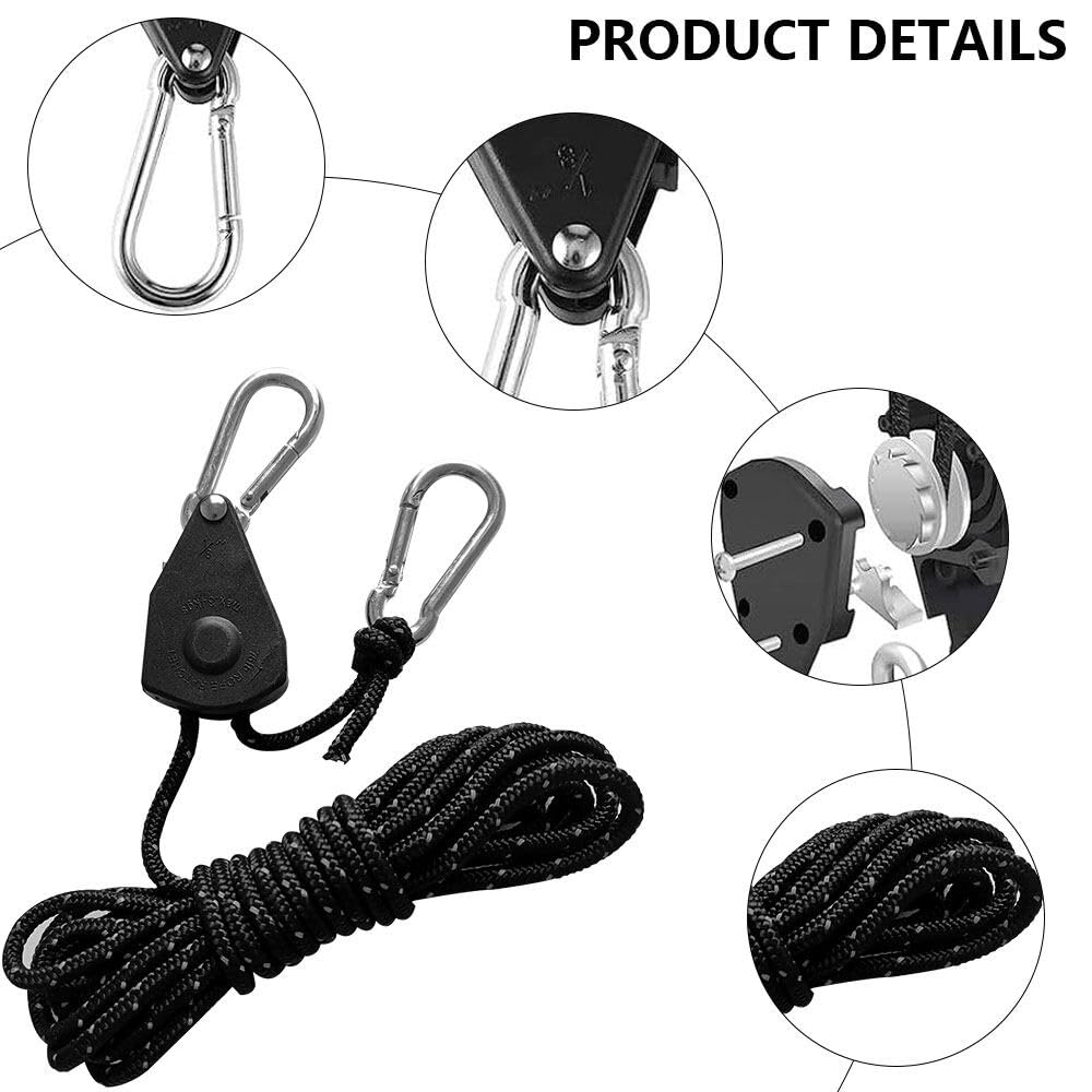 6 Stück Abspannseile Camping mit Ratsche, 16.4ft/5m, 4mm Abspannseile Reflektierend mit Seilspanner, Einstellbare Seilratsche mit Haken, Zeltschnur mit Spanner für Zelt Zeltplane Camping