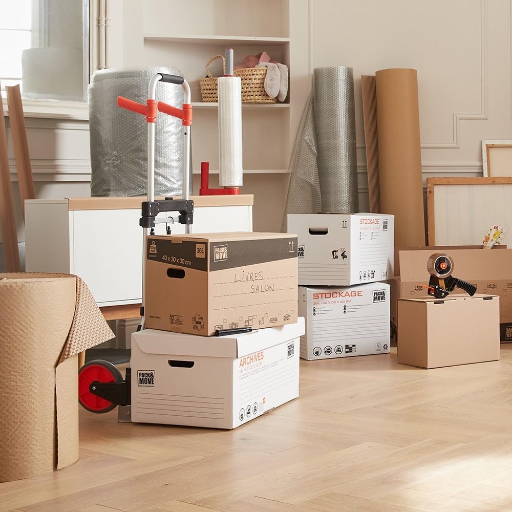 Pack and Move – Set mit 20 Aufbewahrungsboxen – 40 x 30 x 30 cm – verstärkte Griffe – 1 gratis Marker