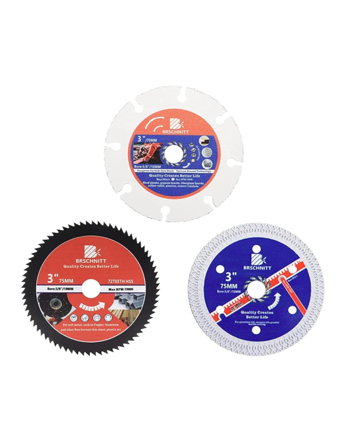 Super Thin Diamond Porcelain Saw Blade with X Teeth,BRSCHNITT3pcs 3 Inch (75mm) x Arbor 10mm Angle Grinder Diamond Cutting Disc for Dry/Wet Cutting Porcelain Tile Ceramic Marble Granite