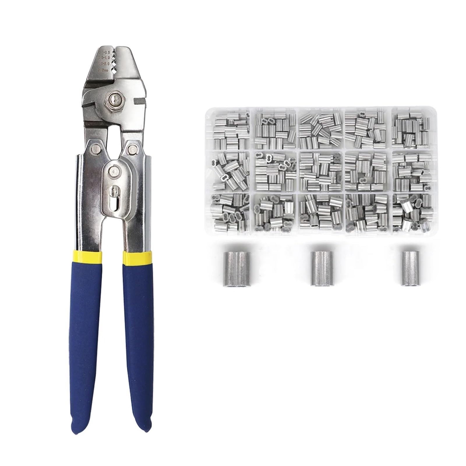 Stainless Steel Fishing Pliers Wire Rope Crimping Tool with 150Pcs Ferrule Loop Kit for Crimpers & Sleeves(SJ-255 and 300PCS)