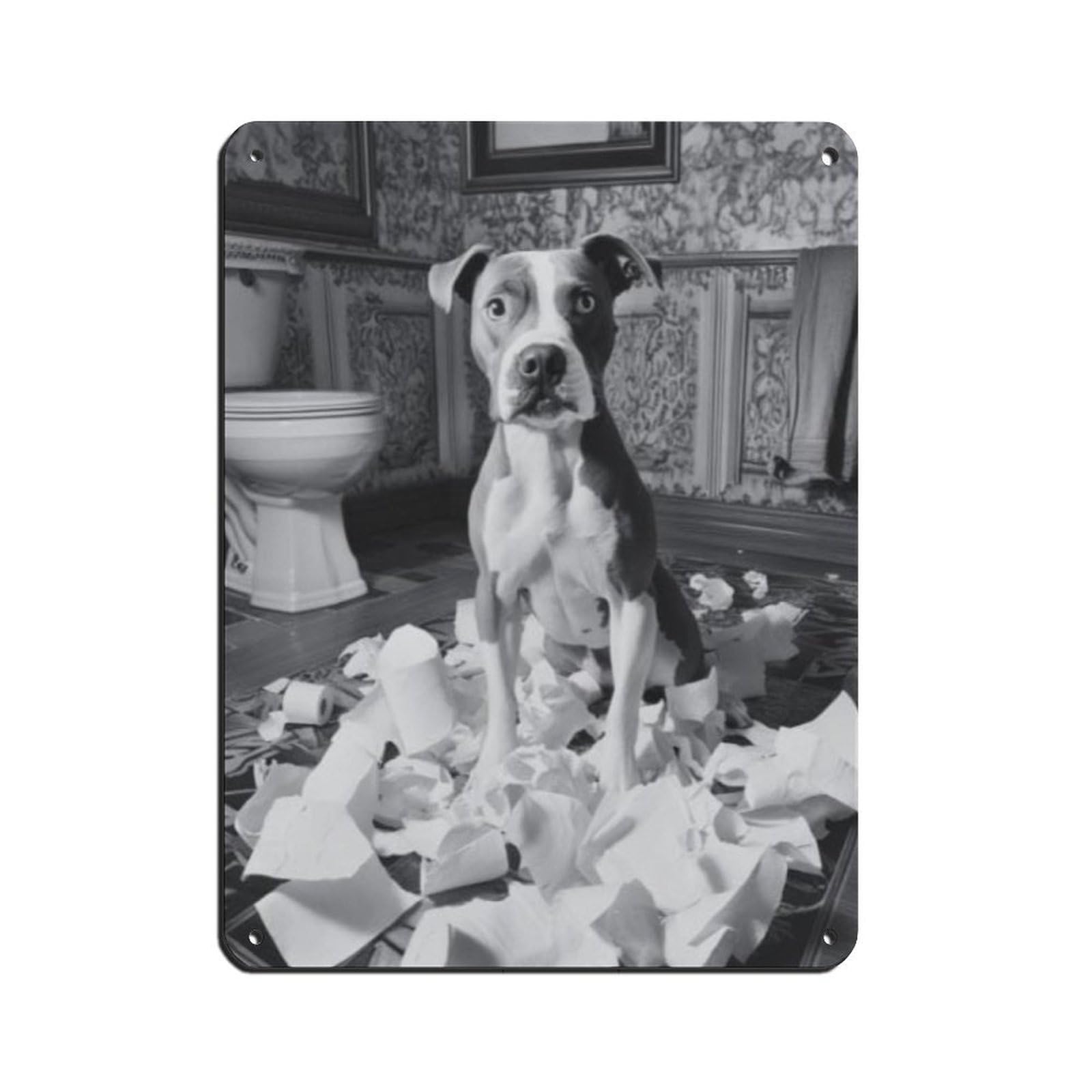 Bad Pitbull Bathroom Art,Guest Bath Kids Poster Tin Sign Vintage Metal Pub Club Cafe Bar Home Wall Art Decoration Poster Retro 12x16inch(30x40cm)