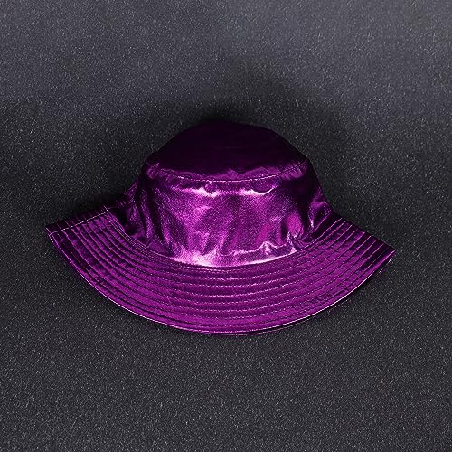 Image of Unisex Metallic Bucket Hat Waterproof Holographic Bucket Hat Fishing Hat Trendy Hip Pop Sun Cap