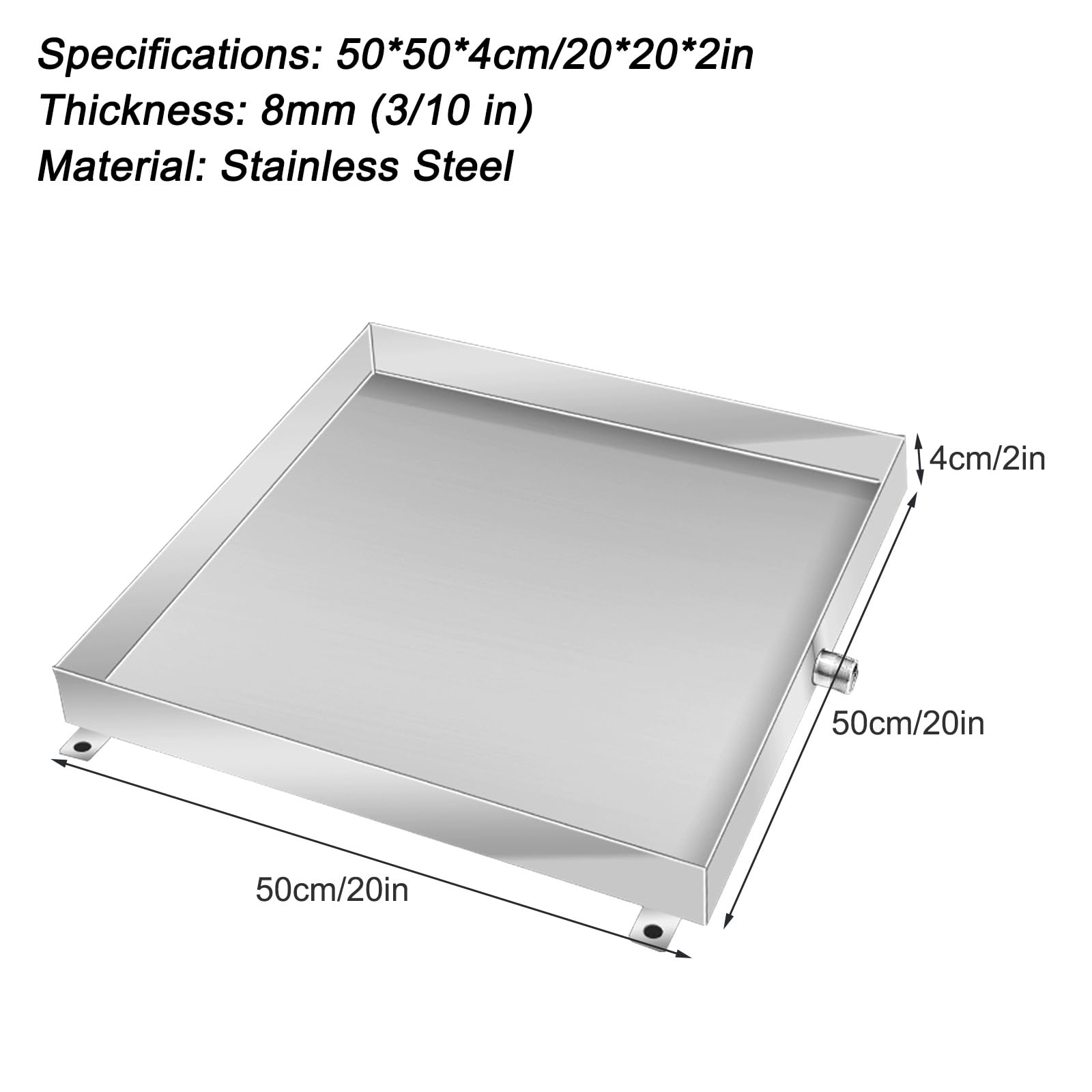 Bandeja de Drenaje de Condensados de Acero Inoxidable, Bandeja Aire Acondicionado con Drenaje, para Climatiseur Split Intérieur extérieur(50 * 50 * 4cm/20 * 20 * 2in)