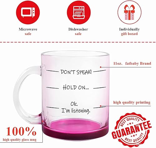 Miniatura 5 de Fatbaby No hables! Taza de café divertida de 11 oz de vidrio, regalo de cumpleaños original para mujeres, esposa, mamá, hija con taza de frases