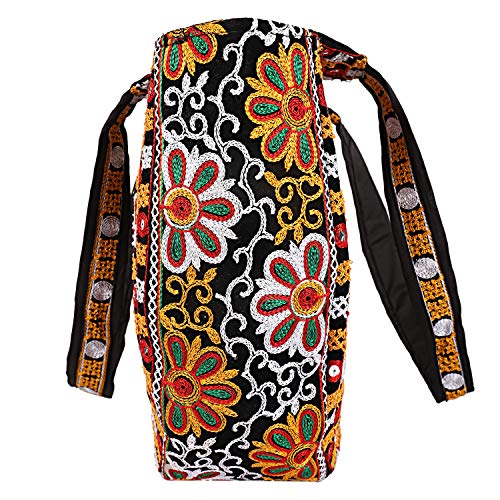 Image of Craft Trade Tote Bag for Women | Embroidered Cotton Shoulder Bag with Elephant Design & Zip Closure - 36x30x12 CM