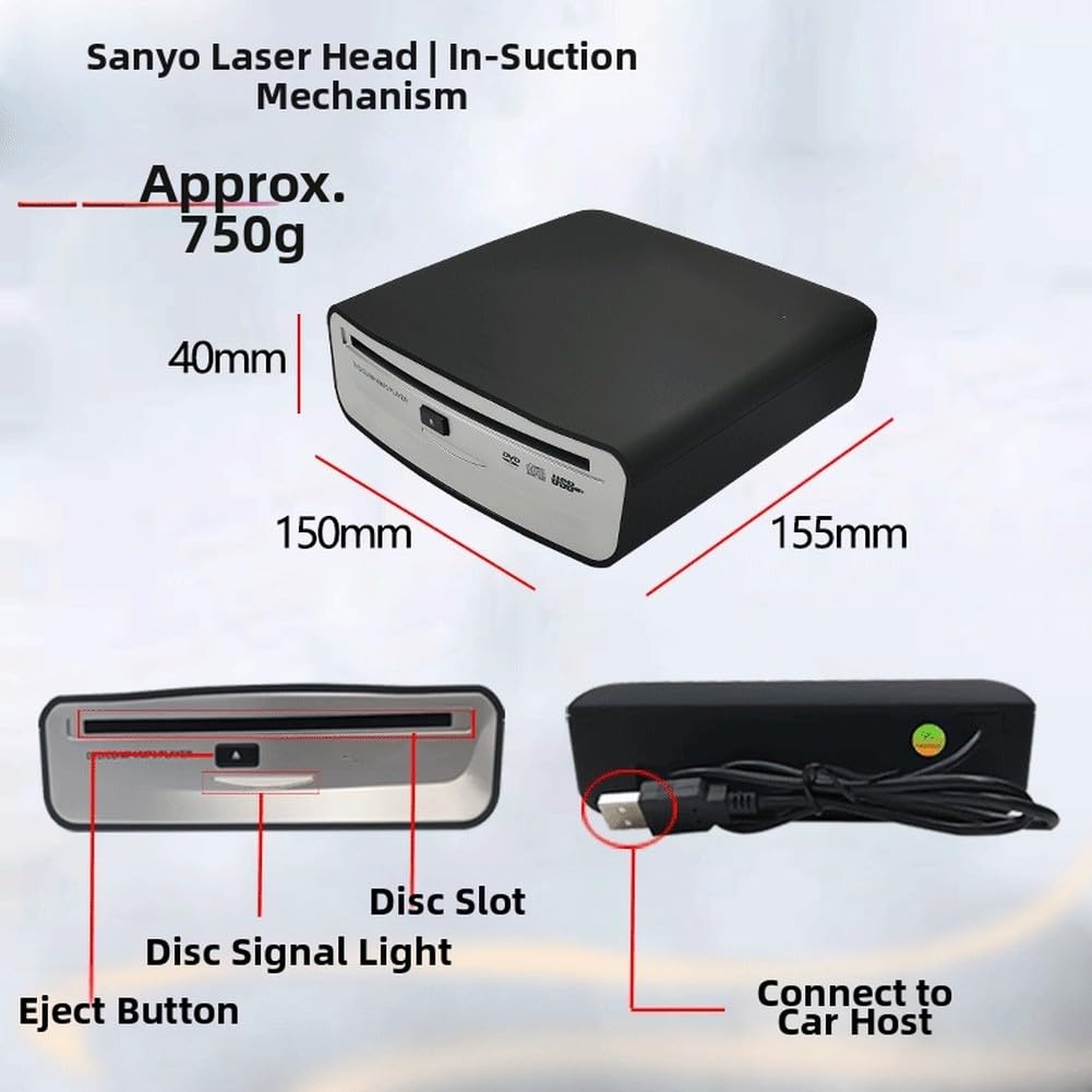 Lettore CD esterno con connessione USB per auto e laptop, lettore audio senza perdite, lettore musicale portatile compatto in materiale ABS nero, design elegante per uso domestico o veicolo