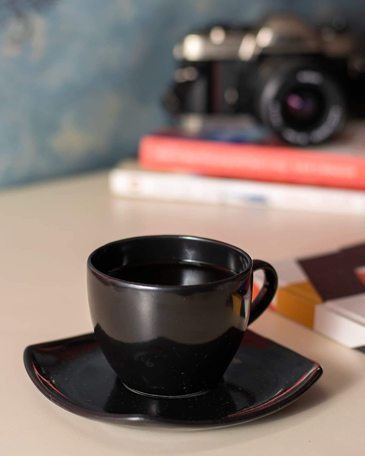 Home-Cart Tableware Matte Black Fine Bone China Cup Saucer Set for Home Office (6+6) 180 ml 2